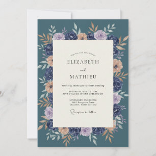 Marineblaue botanische Hochzeitsblumen Einladung