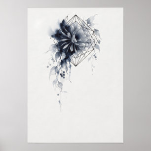Marineblaue Dahlia-Geometrie-Wasserfarbenposter Poster