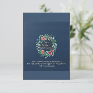 Marineblaue Elegante Blumenkrone Aufrichtige Werts Dankeskarte