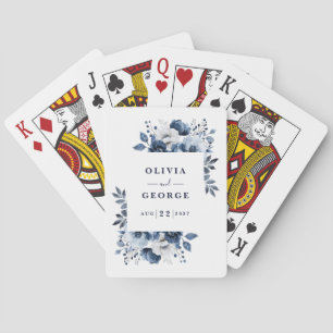 Marineblaue elegante ländliche Blumen Hochzeitsgun Spielkarten