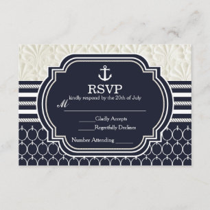 Marineblaue elegante Strandhochzeit im maritimen S RSVP Karte