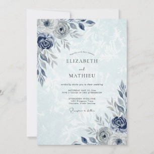 Marineblaue elegante Winterhochzeit Einladung