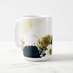 marineblaue elfenbein-goldene Blumen Hochzeit Kaffeetasse