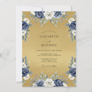 Marineblaue Ethereal Flourish-Hochzeit Einladung