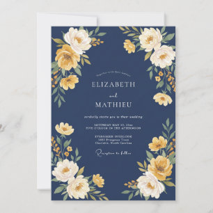 Marineblaue exquisite Herbsthochzeit Einladung