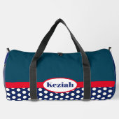 Marineblaue Farbkombination und Punkte Duffle Bag (Rückseite)