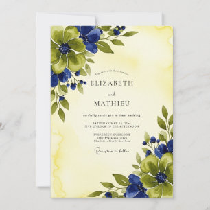 Marineblaue faszinierende botanische Hochzeit im S Einladung