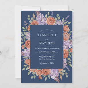 Marineblaue faszinierende herbstliche Hochzeit Einladung