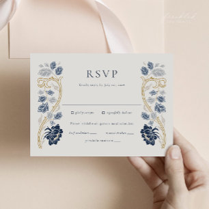 Marineblaue Floral Art Nouveau RSVP-Karte mit Mahl RSVP Karte