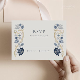 Marineblaue Floral Art Nouveau RSVP-Karte RSVP Karte