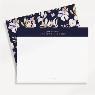 Marineblaue floral goldmonogramm-Notizkarte Dankeskarte