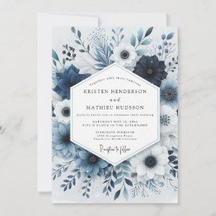 Marineblaue Florale Dämmerungsromanze Hochzeit Einladung