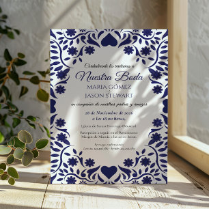 Marineblaue Florale Elegante Romantische Spanische Einladung