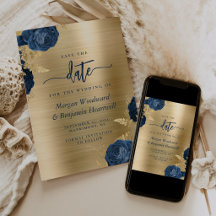 Marineblaue Florale Goldene Hochzeit - Termin vorm