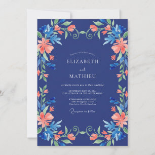 Marineblaue Florale Hochzeit Einladung