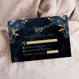 Marineblaue Florale Pale Gold Schrift Hochzeits-RS Begleitkarte