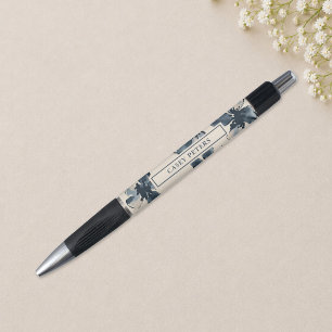 Marineblaue florale personalisierte Schreibschrift Kugelschreiber
