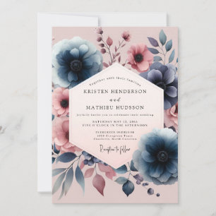 Marineblaue Florale Vintage-Romanze-Hochzeit Einladung