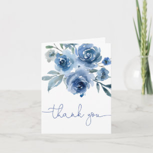 Marineblaue florale Wasserfarbe elegant  Dankeskarte