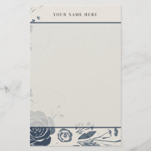 Marineblaue Florale Wasserfarbe mit Namen Briefpapier