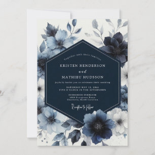 Marineblaue Florale Whimsy-Hochzeit Einladung