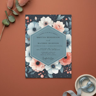 Marineblaue Florale Whimsy-Hochzeit Einladung