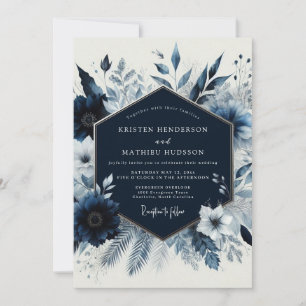 Marineblaue Florale Winterromanze-Hochzeit Einladung