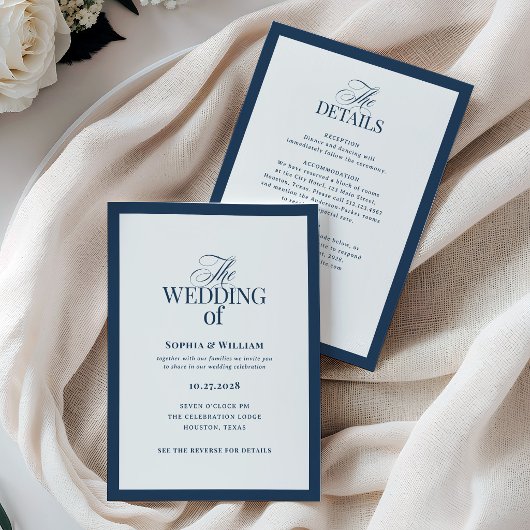 Marineblaue formelle Hochzeit mit RSVP-QR-Code Einladung