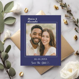 Marineblaue Foto-Hochzeit Save the Date Karte