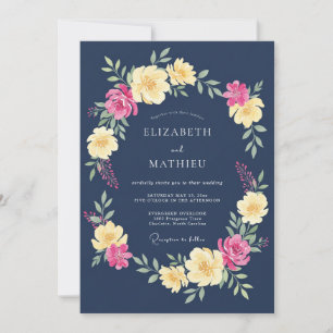 Marineblaue Frühlingsromanze-Hochzeit Einladung