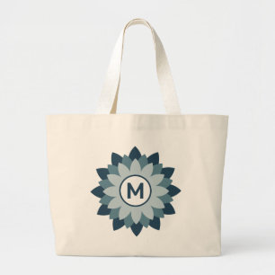 Marineblaue geometrische Blumenmedaillon-Abstrakti Jumbo Stoffbeutel