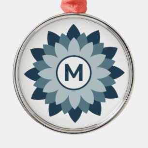 Marineblaue geometrische Blumenmedaillon-Abstrakti Ornament Aus Metall