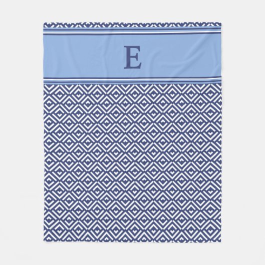 Marineblaue geometrische Chevron-Monogramm-Design Fleecedecke (Vorderseite)