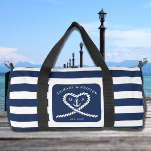 Marineblaue gestreifte Seil-Herz-Anker-Hochzeit Duffle Bag