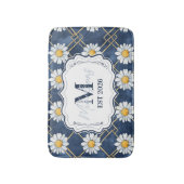 Marineblaue Gingham-Monogramm-Dekoration mit Gänse Badematte (Vorderseite Vertikal)
