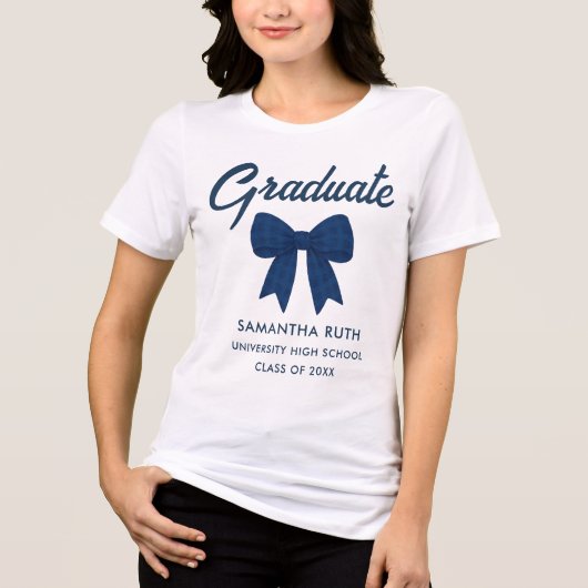Marineblaue Gingham-Schleife Abschluss Tri-Blend Shirt (Vorderseite)