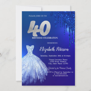 Marineblaue Glittertropfen, Kleid Blau 40. Geburts Einladung