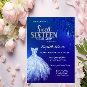 Marineblaue Glittertropfen, Kleid Blau Sweet 16 Einladung