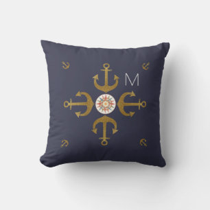 marineblaue goldene Anker schön Kissen