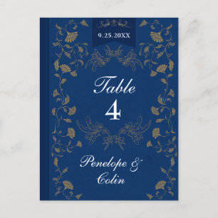 Marineblaue Goldene Buchcover-Hochzeitstisch-Numme Postkarte
