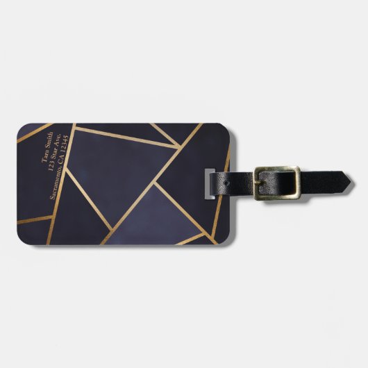 Marineblaue goldene Dreiecke geometrisch elegant k Gepäckanhänger (Vorderseite horizontal)