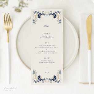 Marineblaue Goldene Florale Art Nouveau Hochzeit Menükarte