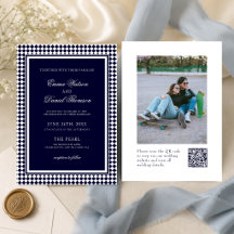 Marineblaue Harlekin-Rand-Foto-QR-Code-Hochzeit