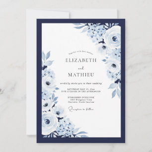 Marineblaue harmonische Winterhochzeit Einladung