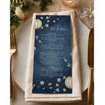 Marineblaue Herbst-Kürbis-Hochzeitsmenü