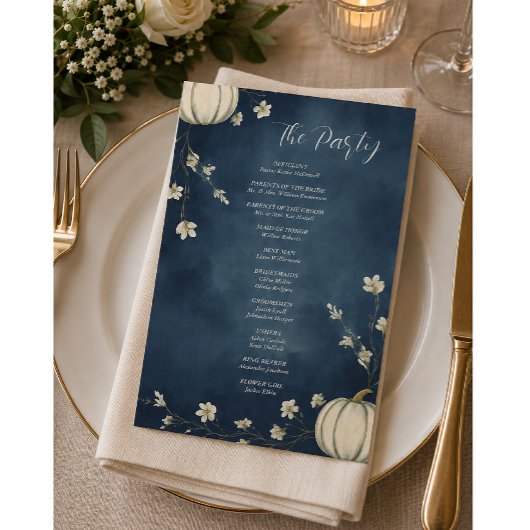 Marineblaue Herbst-Kürbis-Hochzeitsprogramm