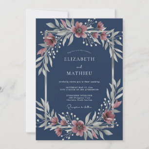 Marineblaue herrliche Winterhochzeit Einladung
