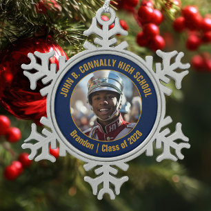 Marineblaue High School Marching Band Foto-Geschen Schneeflocken Zinn-Ornament