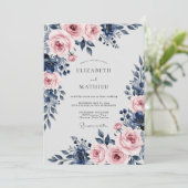 Marineblaue himmlische Blumenhochzeit Einladung (Stehend Vorderseite)