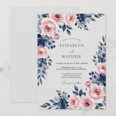 Marineblaue himmlische Blumenhochzeit Einladung (Vorne/Hinten)
